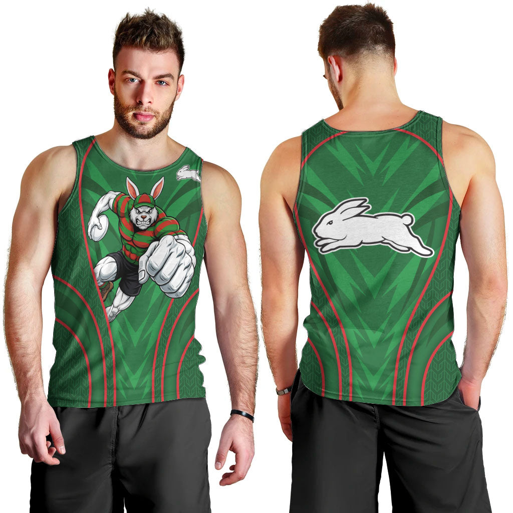 South Sydney Rabbitohs Rugby Mascot Men Tank Top Australian Rugby Culture - Tribal Inspired Bunny