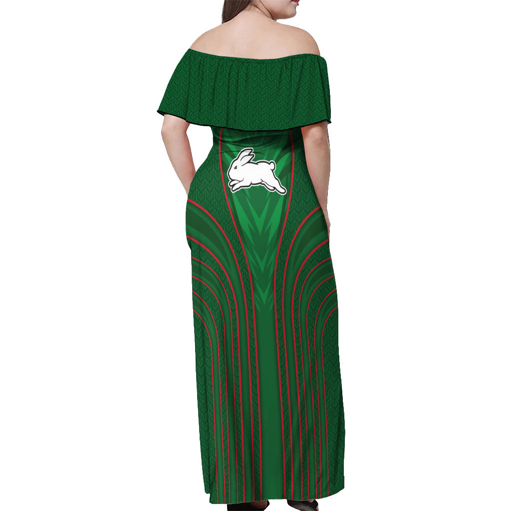 South Sydney Rabbitohs Rugby Mascot Off Shoulder Maxi Dress Australian Rugby Culture - Tribal Inspired Bunny