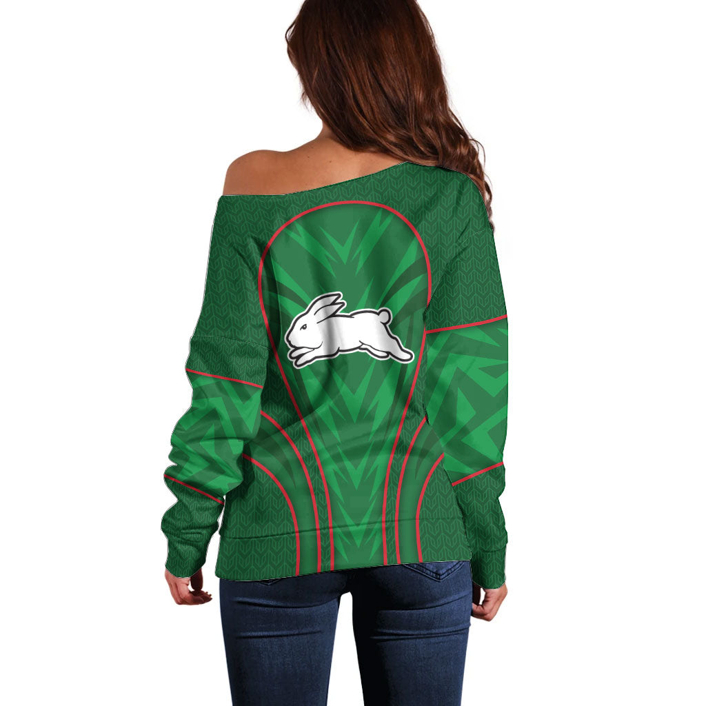 South Sydney Rabbitohs Rugby Mascot Off Shoulder Sweater Australian Rugby Culture - Tribal Inspired Bunny