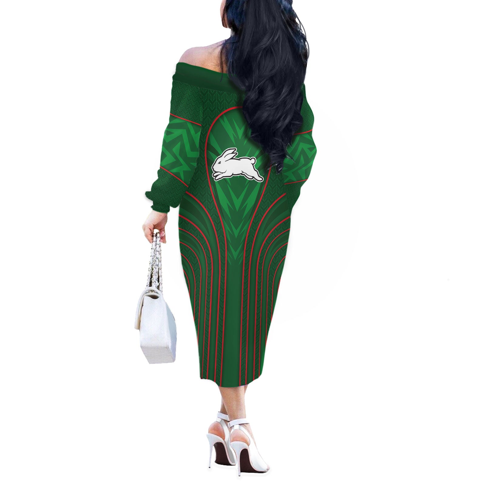 South Sydney Rabbitohs Rugby Mascot Off The Shoulder Long Sleeve Dress Australian Rugby Culture - Tribal Inspired Bunny