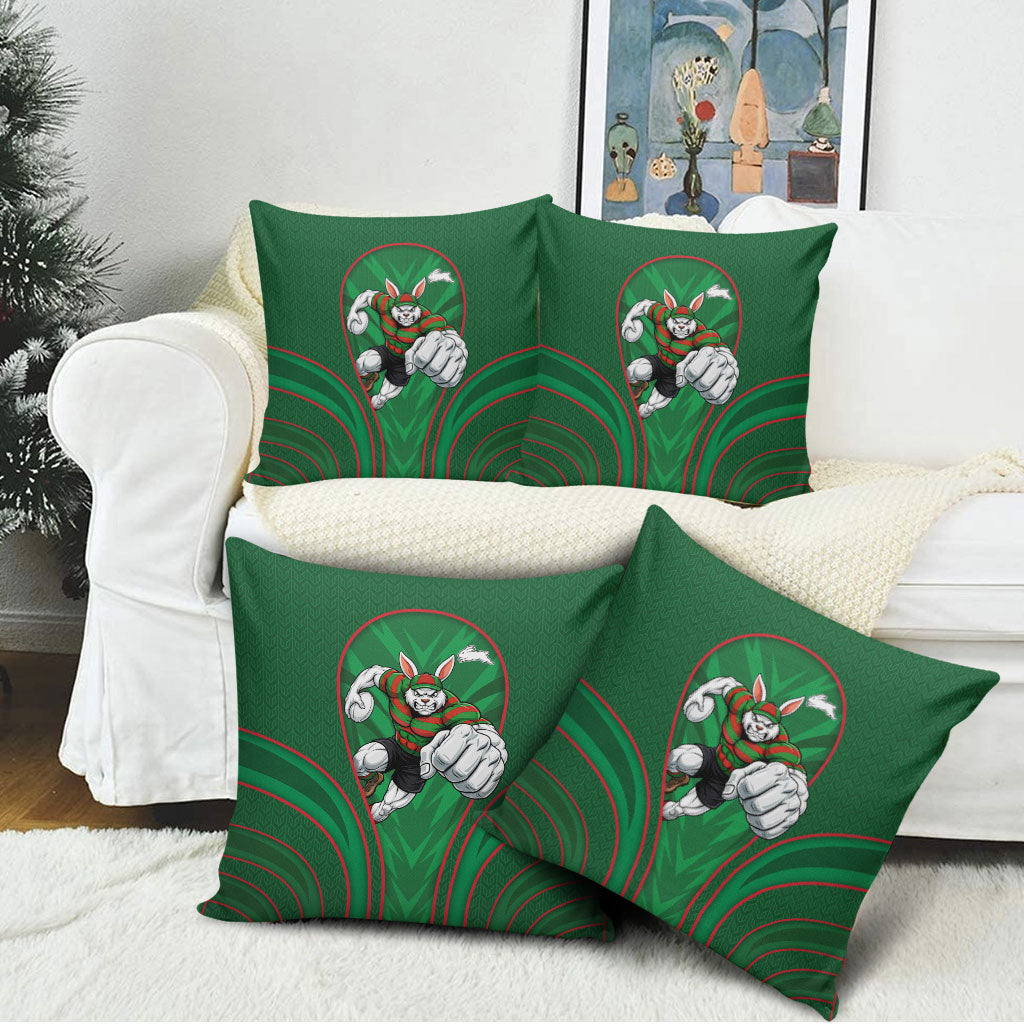 South Sydney Rabbitohs Rugby Mascot Pillow Cover Australian Rugby Culture - Tribal Inspired Bunny