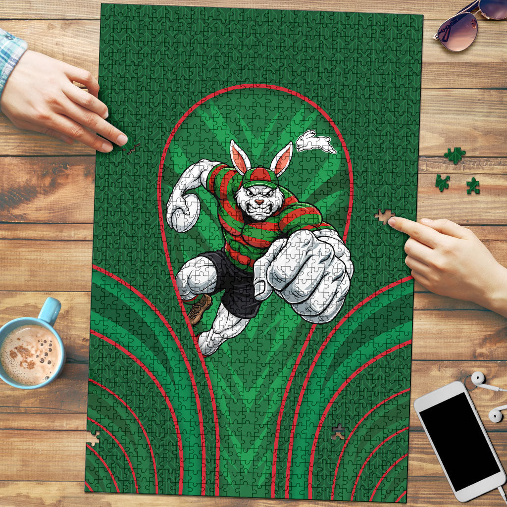 South Sydney Rabbitohs Rugby Mascot Puzzle Australian Rugby Culture - Tribal Inspired Bunny