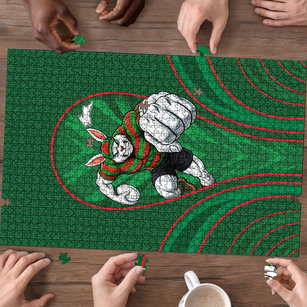 South Sydney Rabbitohs Rugby Mascot Puzzle Australian Rugby Culture - Tribal Inspired Bunny