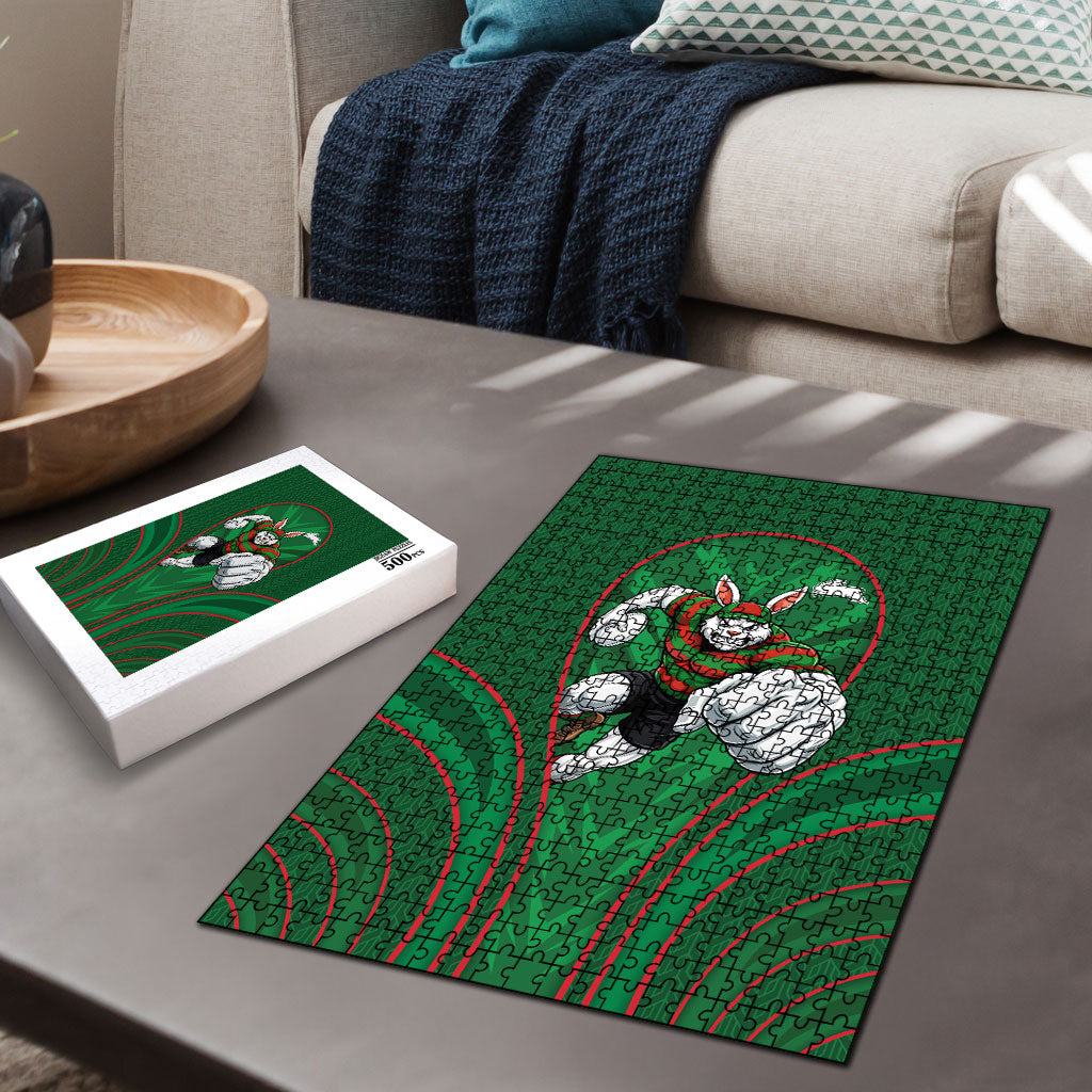 South Sydney Rabbitohs Rugby Mascot Puzzle Australian Rugby Culture - Tribal Inspired Bunny