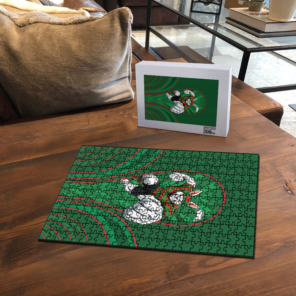 South Sydney Rabbitohs Rugby Mascot Puzzle Australian Rugby Culture - Tribal Inspired Bunny