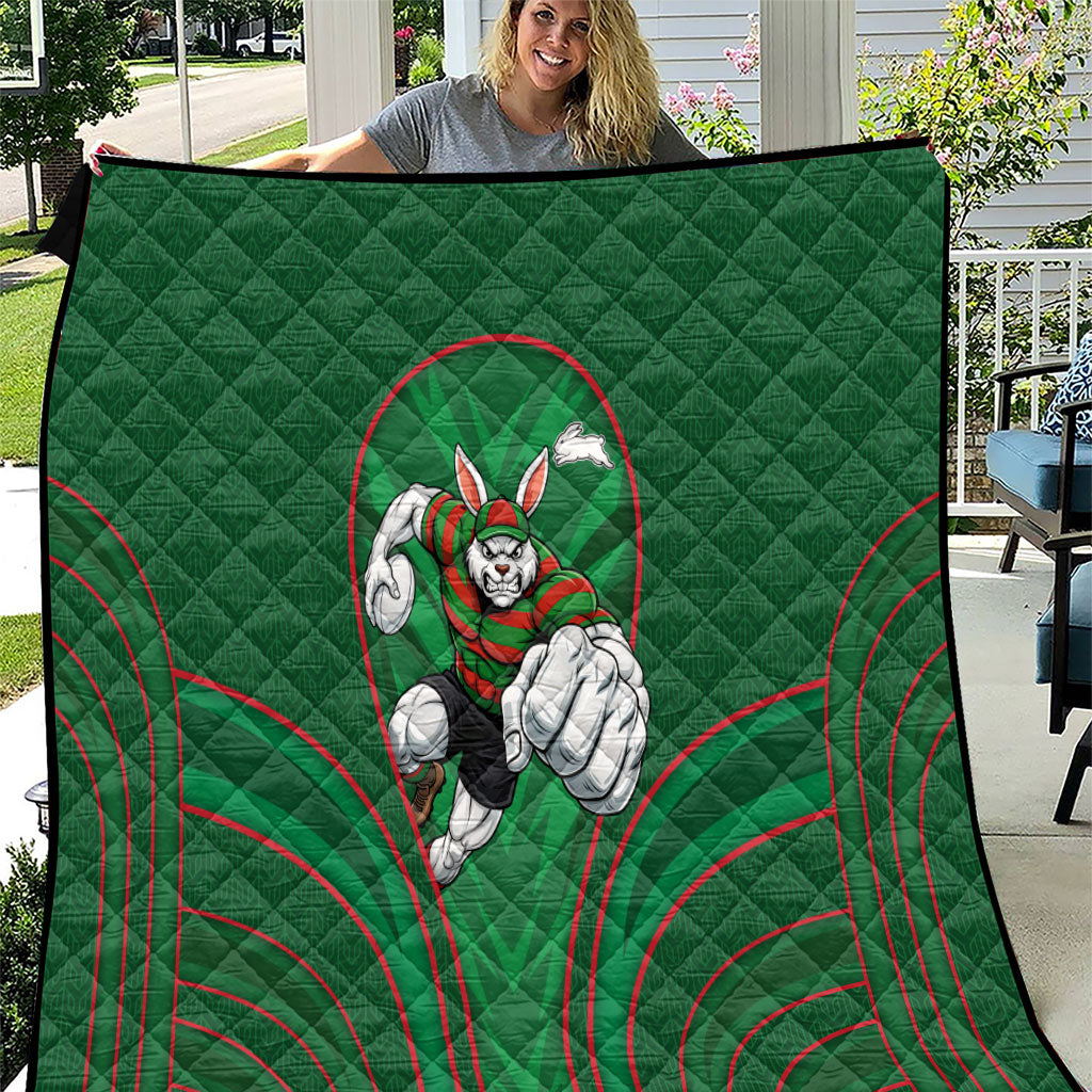 South Sydney Rabbitohs Rugby Mascot Quilt Australian Rugby Culture - Tribal Inspired Bunny