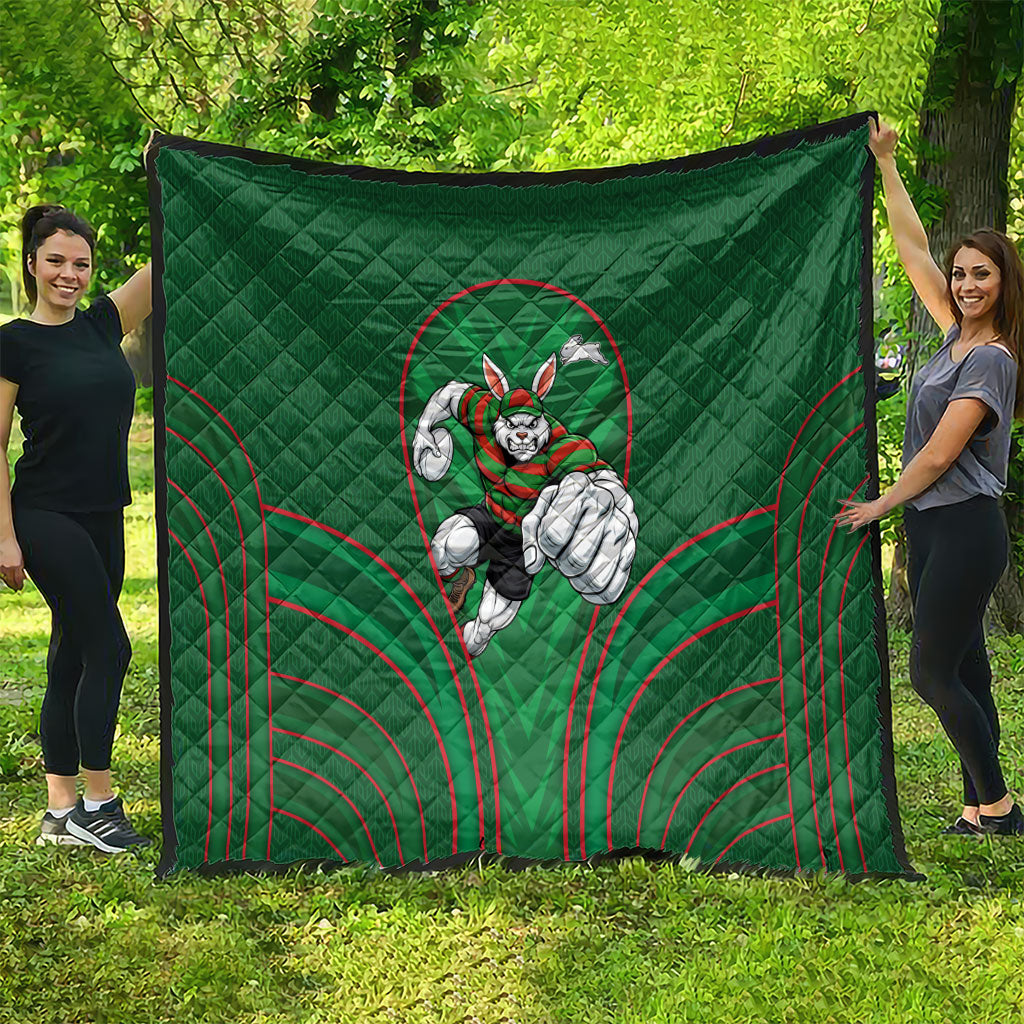 South Sydney Rabbitohs Rugby Mascot Quilt Australian Rugby Culture - Tribal Inspired Bunny