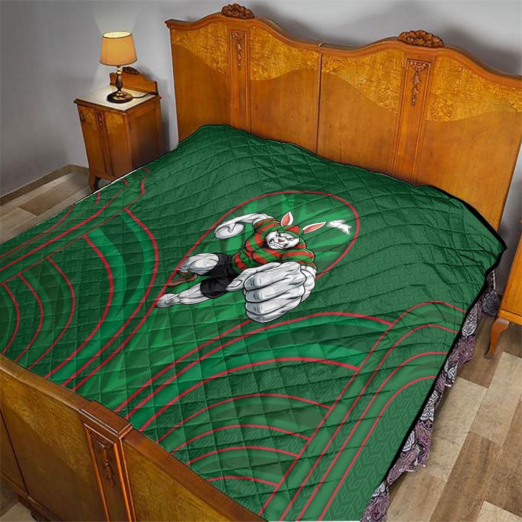 South Sydney Rabbitohs Rugby Mascot Quilt Australian Rugby Culture - Tribal Inspired Bunny