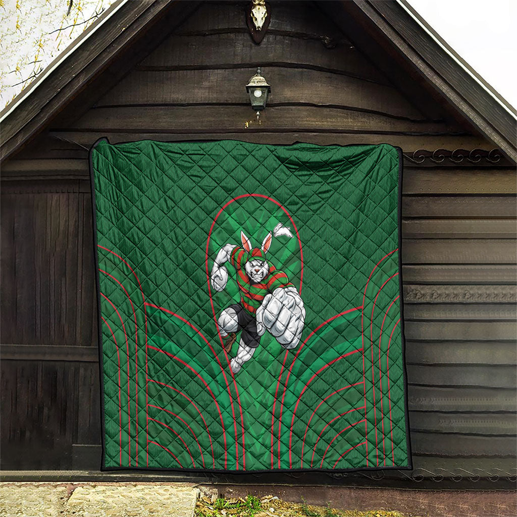 South Sydney Rabbitohs Rugby Mascot Quilt Australian Rugby Culture - Tribal Inspired Bunny