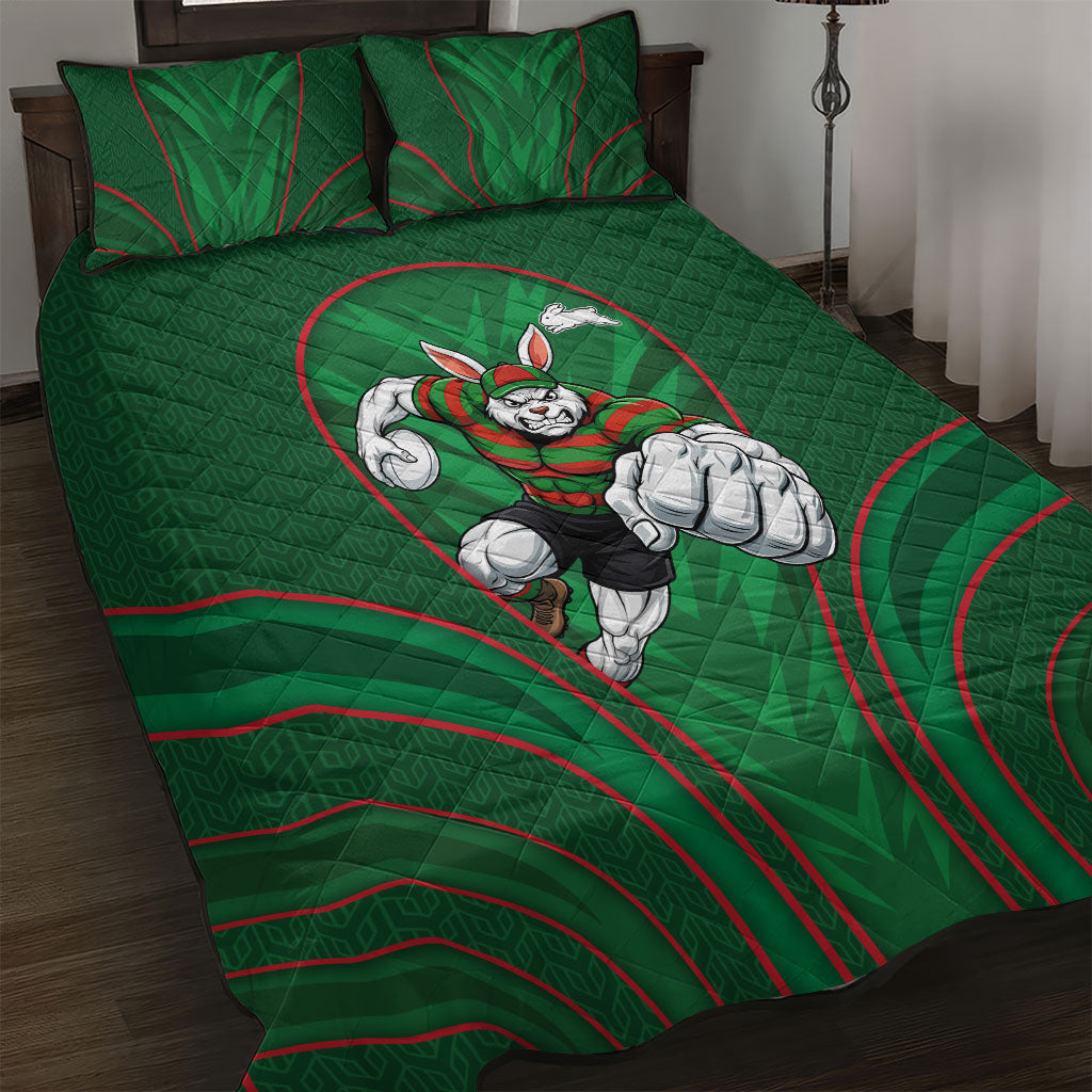 South Sydney Rabbitohs Rugby Mascot Quilt Bed Set Australian Rugby Culture - Tribal Inspired Bunny