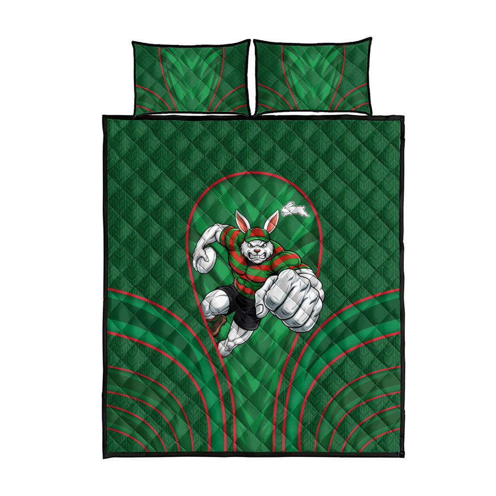 South Sydney Rabbitohs Rugby Mascot Quilt Bed Set Australian Rugby Culture - Tribal Inspired Bunny