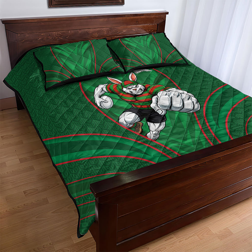South Sydney Rabbitohs Rugby Mascot Quilt Bed Set Australian Rugby Culture - Tribal Inspired Bunny