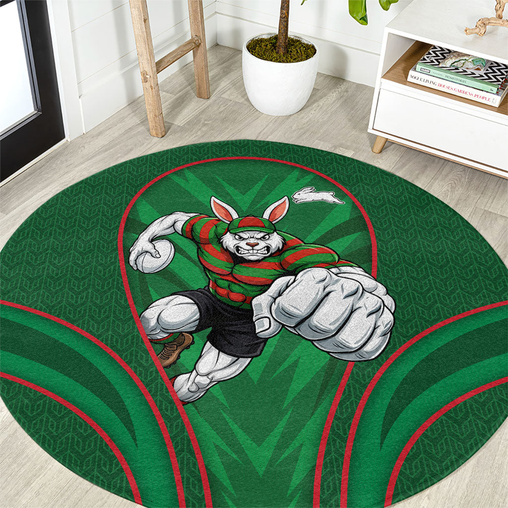 South Sydney Rabbitohs Rugby Mascot Round Carpet Australian Rugby Culture - Tribal Inspired Bunny