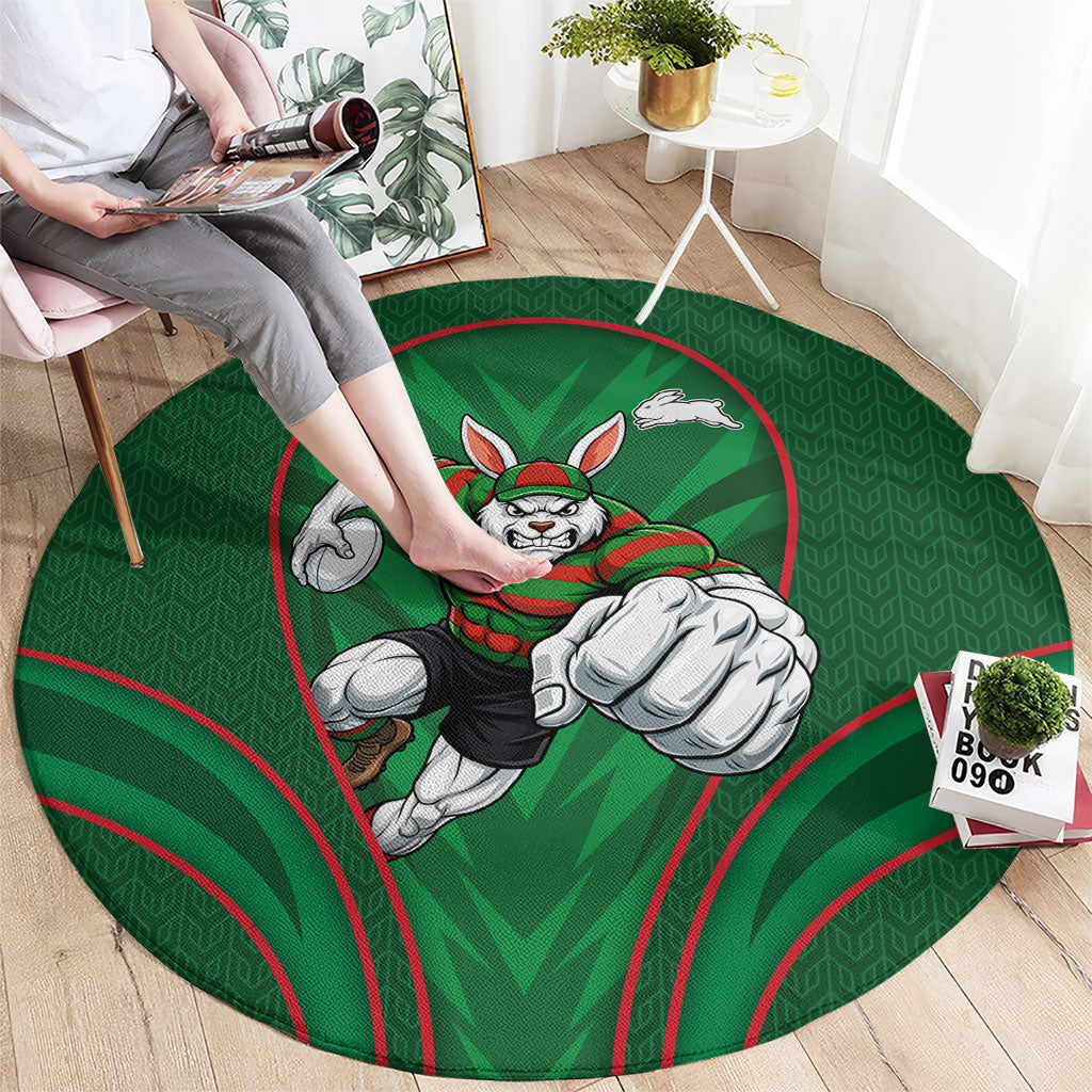 South Sydney Rabbitohs Rugby Mascot Round Carpet Australian Rugby Culture - Tribal Inspired Bunny