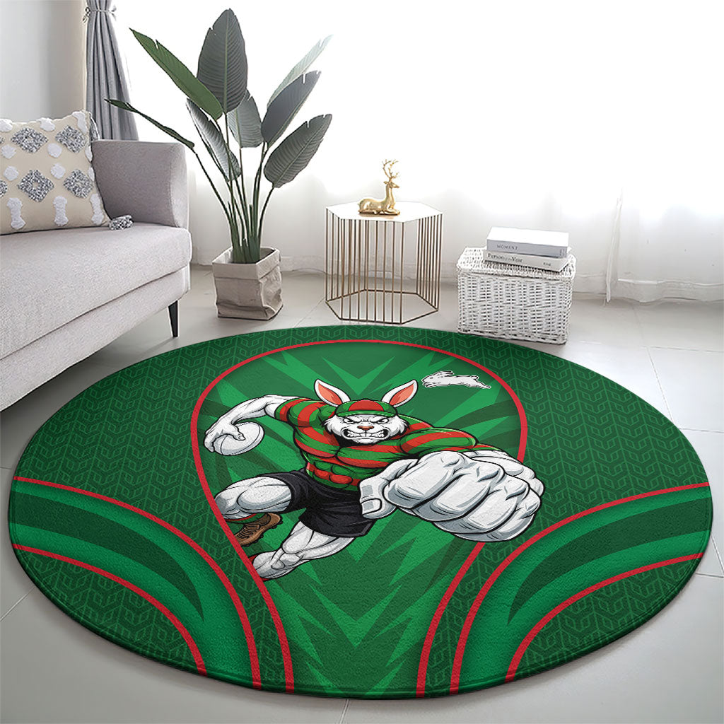 South Sydney Rabbitohs Rugby Mascot Round Carpet Australian Rugby Culture - Tribal Inspired Bunny