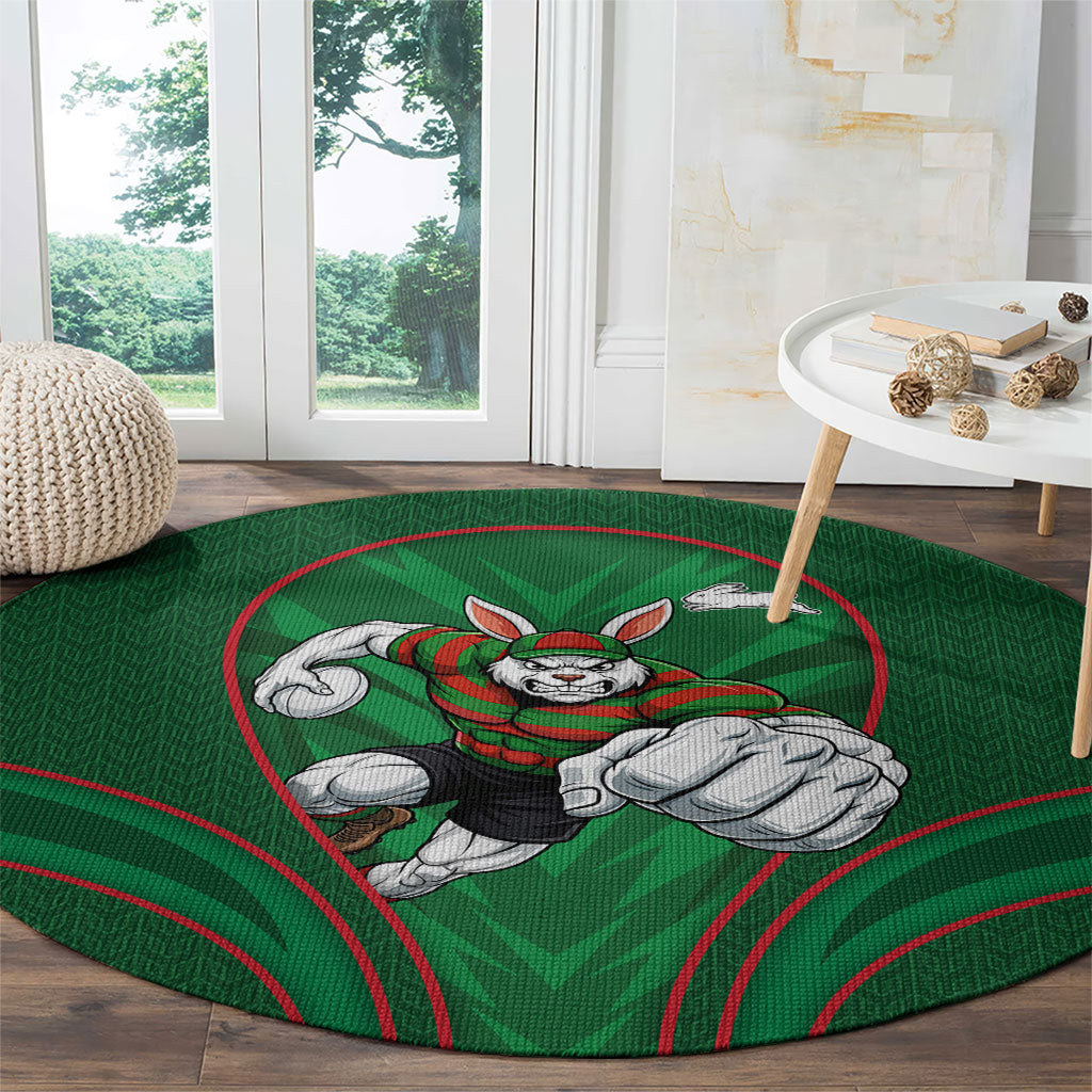 South Sydney Rabbitohs Rugby Mascot Round Carpet Australian Rugby Culture - Tribal Inspired Bunny