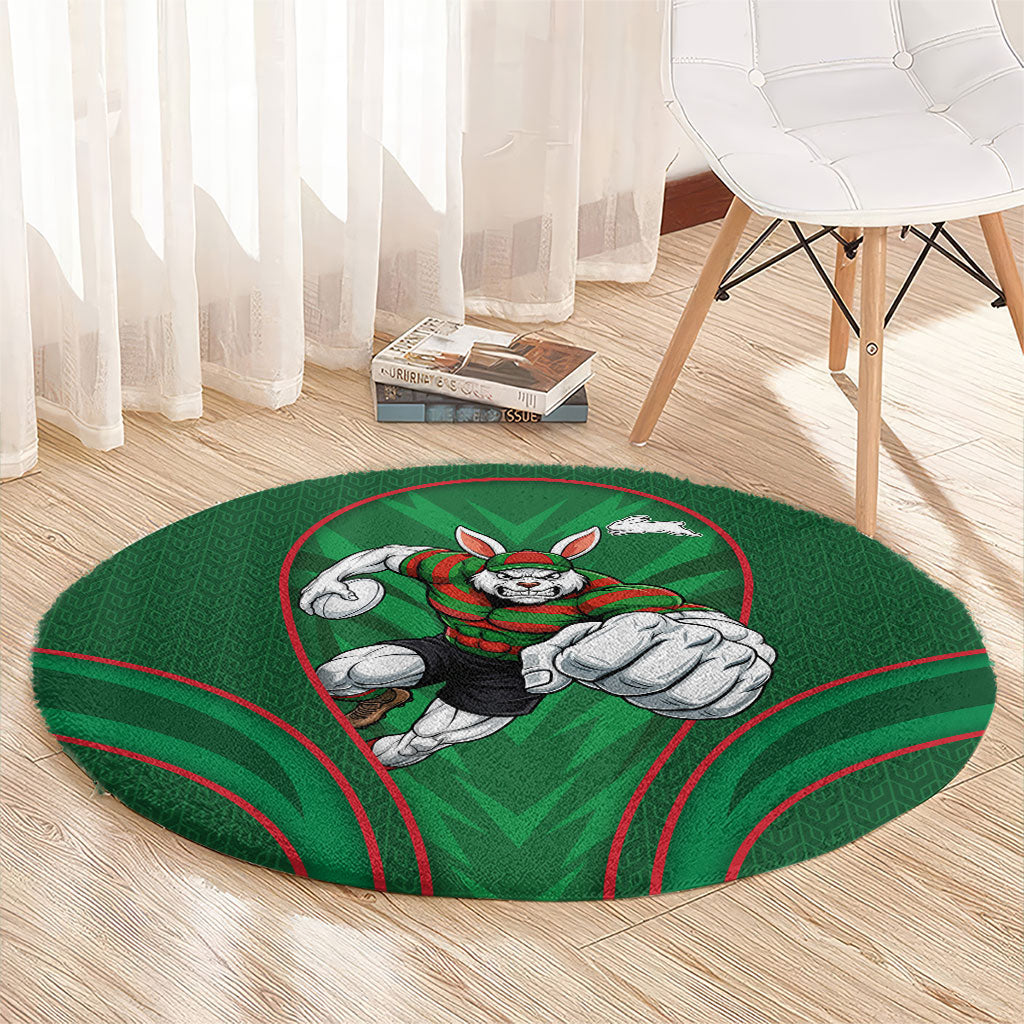 South Sydney Rabbitohs Rugby Mascot Round Carpet Australian Rugby Culture - Tribal Inspired Bunny