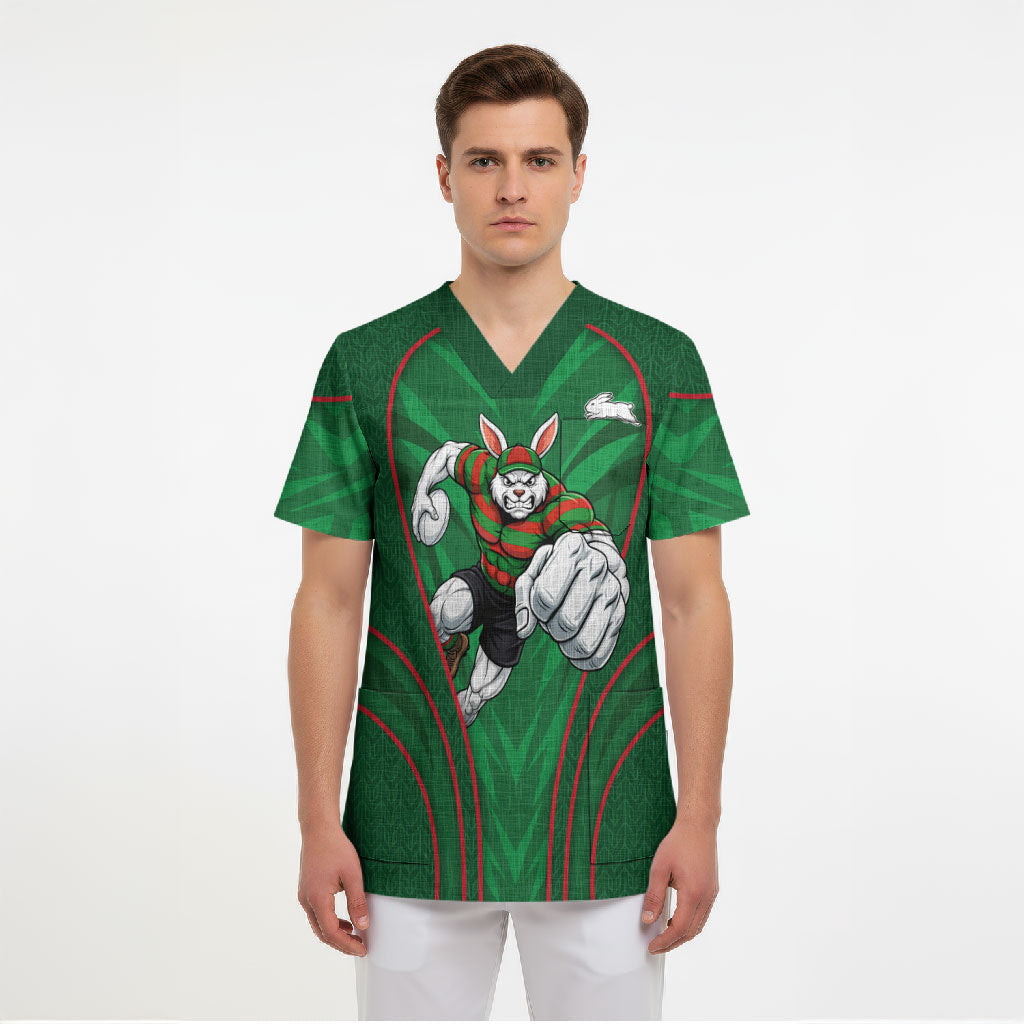 South Sydney Rabbitohs Rugby Mascot Scrub Top Australian Rugby Culture - Tribal Inspired Bunny