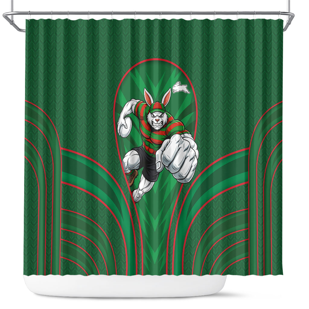 South Sydney Rabbitohs Rugby Mascot Shower Curtain Australian Rugby Culture - Tribal Inspired Bunny