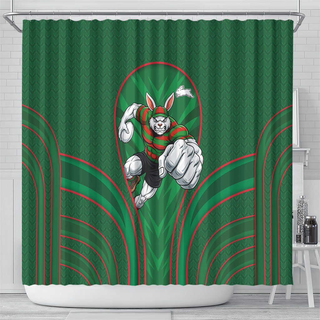 South Sydney Rabbitohs Rugby Mascot Shower Curtain Australian Rugby Culture - Tribal Inspired Bunny