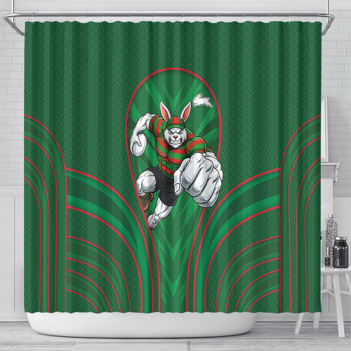South Sydney Rabbitohs Rugby Mascot Shower Curtain Australian Rugby Culture - Tribal Inspired Bunny