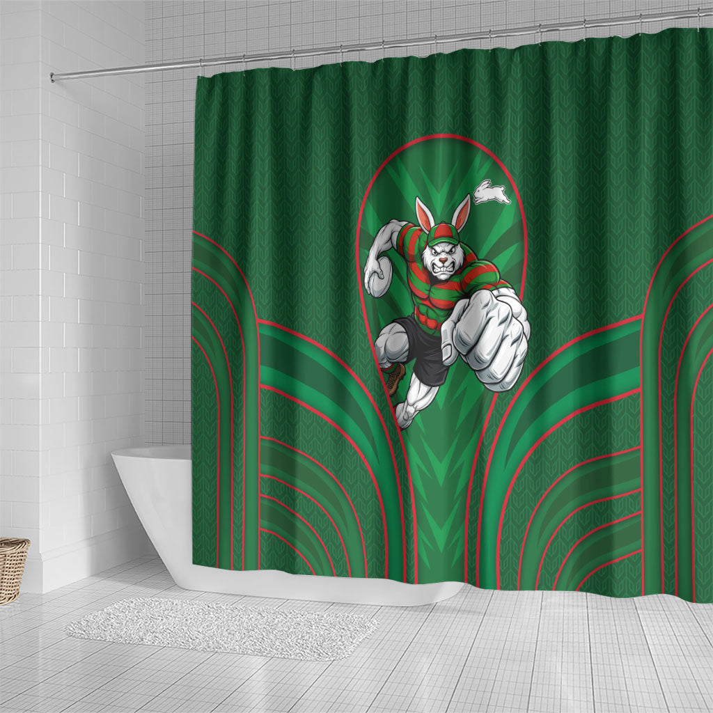 South Sydney Rabbitohs Rugby Mascot Shower Curtain Australian Rugby Culture - Tribal Inspired Bunny
