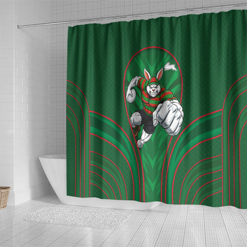 South Sydney Rabbitohs Rugby Mascot Shower Curtain Australian Rugby Culture - Tribal Inspired Bunny