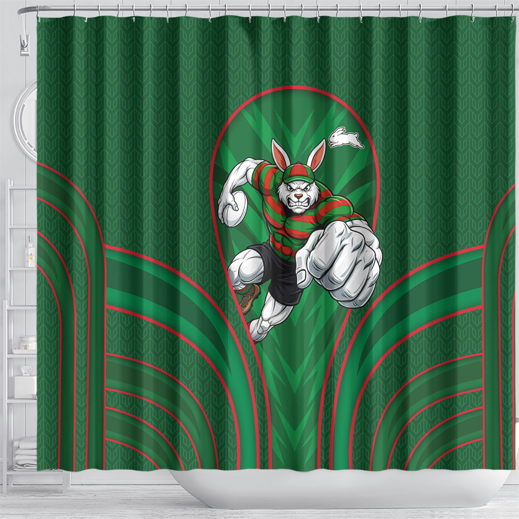 South Sydney Rabbitohs Rugby Mascot Shower Curtain Australian Rugby Culture - Tribal Inspired Bunny