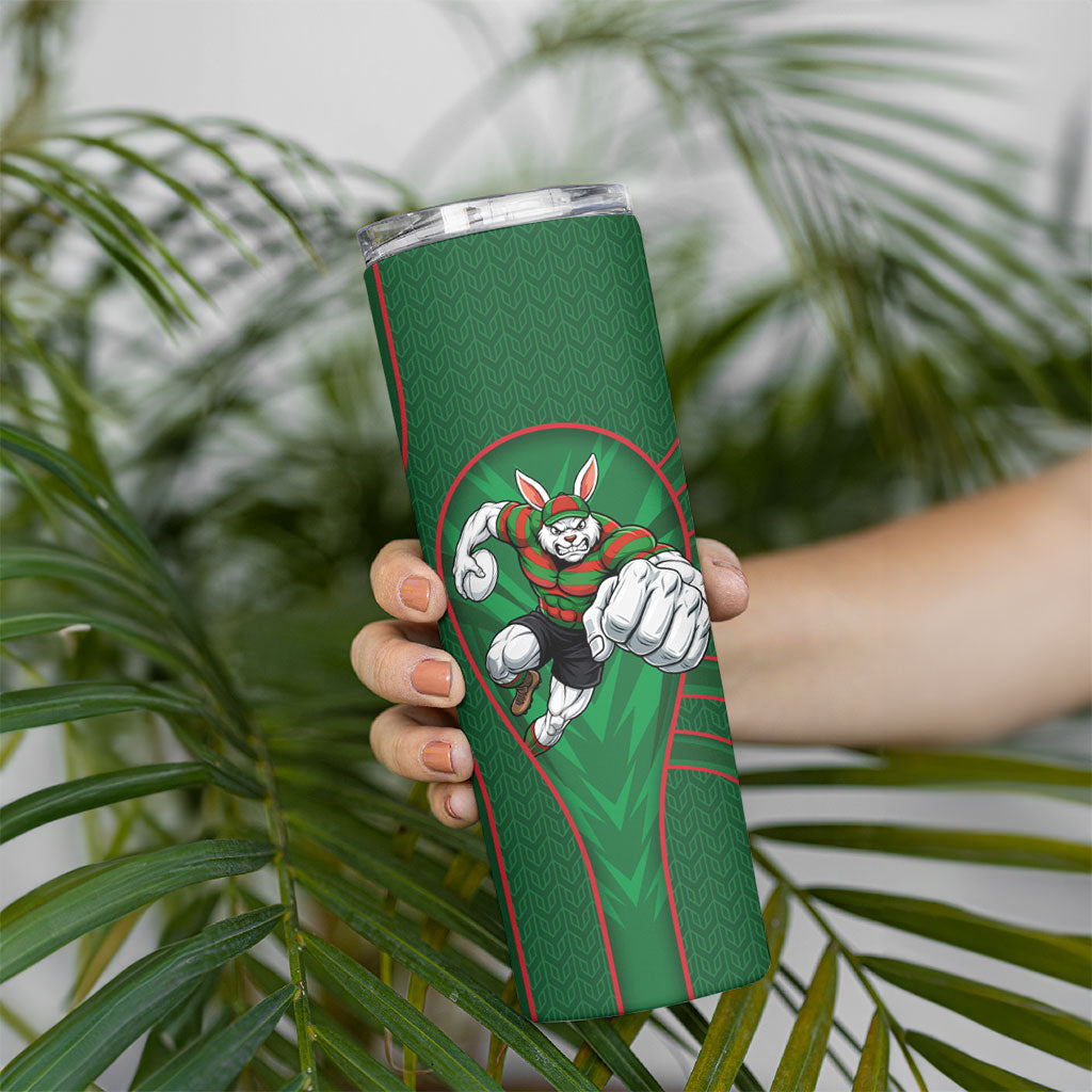 South Sydney Rabbitohs Rugby Mascot Skinny Tumbler Australian Rugby Culture - Tribal Inspired Bunny