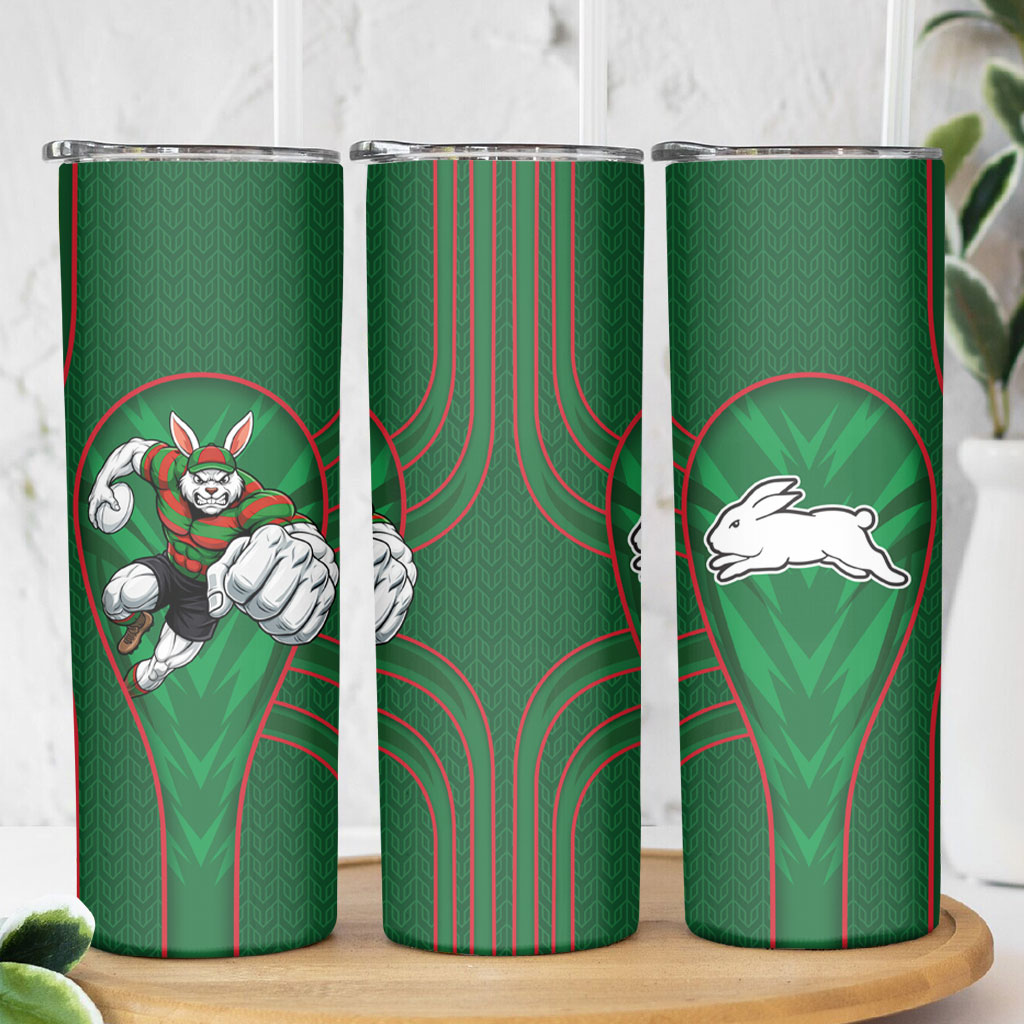 South Sydney Rabbitohs Rugby Mascot Skinny Tumbler Australian Rugby Culture - Tribal Inspired Bunny