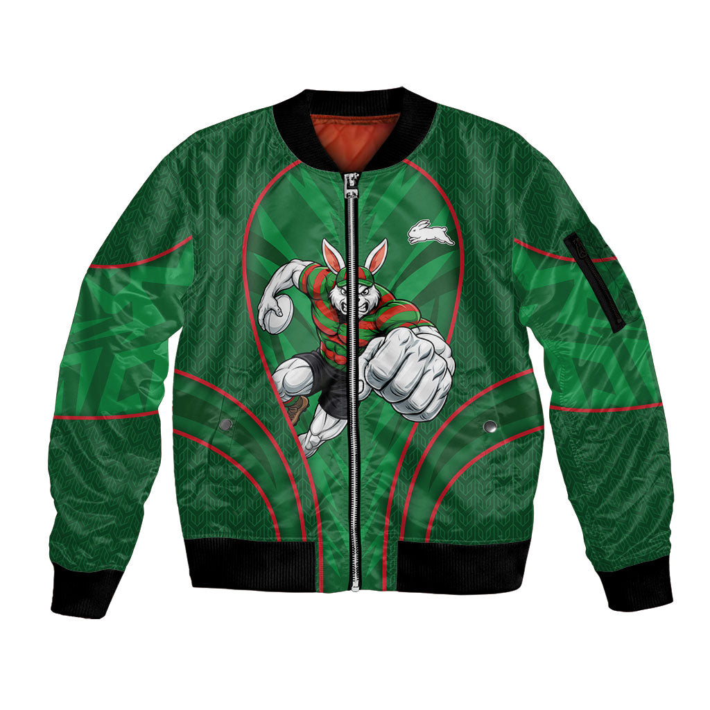 South Sydney Rabbitohs Rugby Mascot Sleeve Zip Bomber Jacket Australian Rugby Culture - Tribal Inspired Bunny