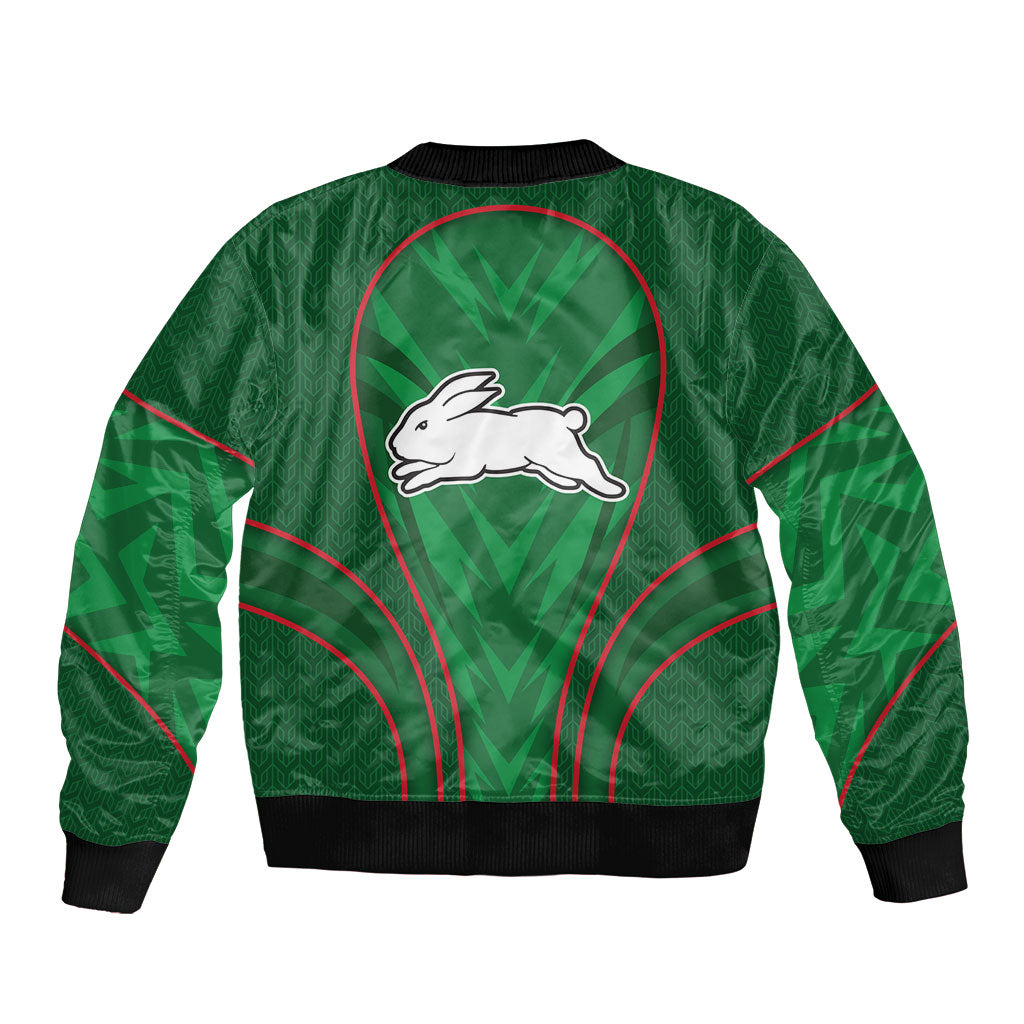 South Sydney Rabbitohs Rugby Mascot Sleeve Zip Bomber Jacket Australian Rugby Culture - Tribal Inspired Bunny