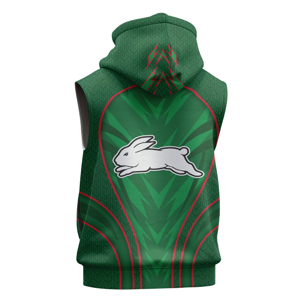 South Sydney Rabbitohs Rugby Mascot Sleeveless Hoodie Australian Rugby Culture - Tribal Inspired Bunny