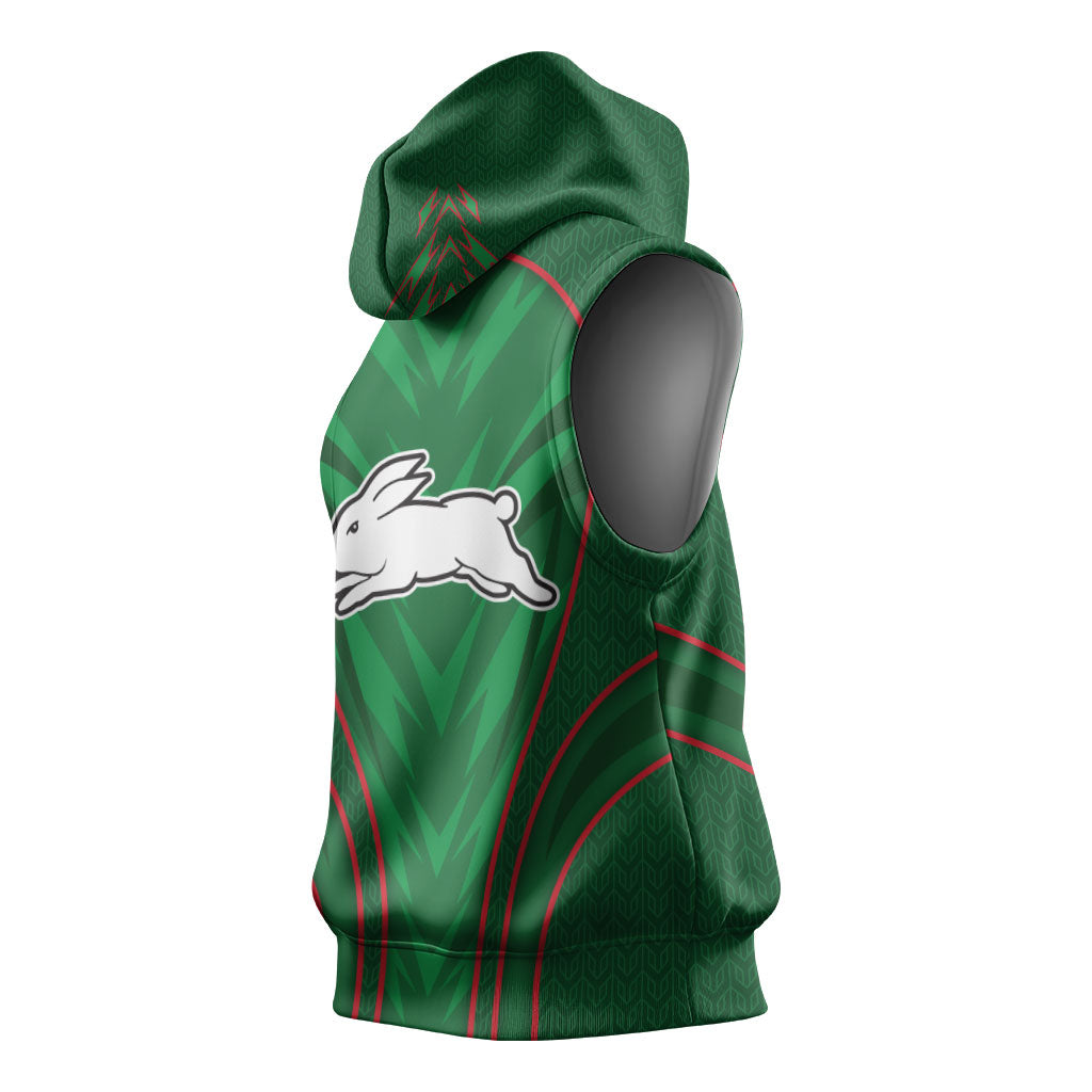 South Sydney Rabbitohs Rugby Mascot Sleeveless Hoodie Australian Rugby Culture - Tribal Inspired Bunny