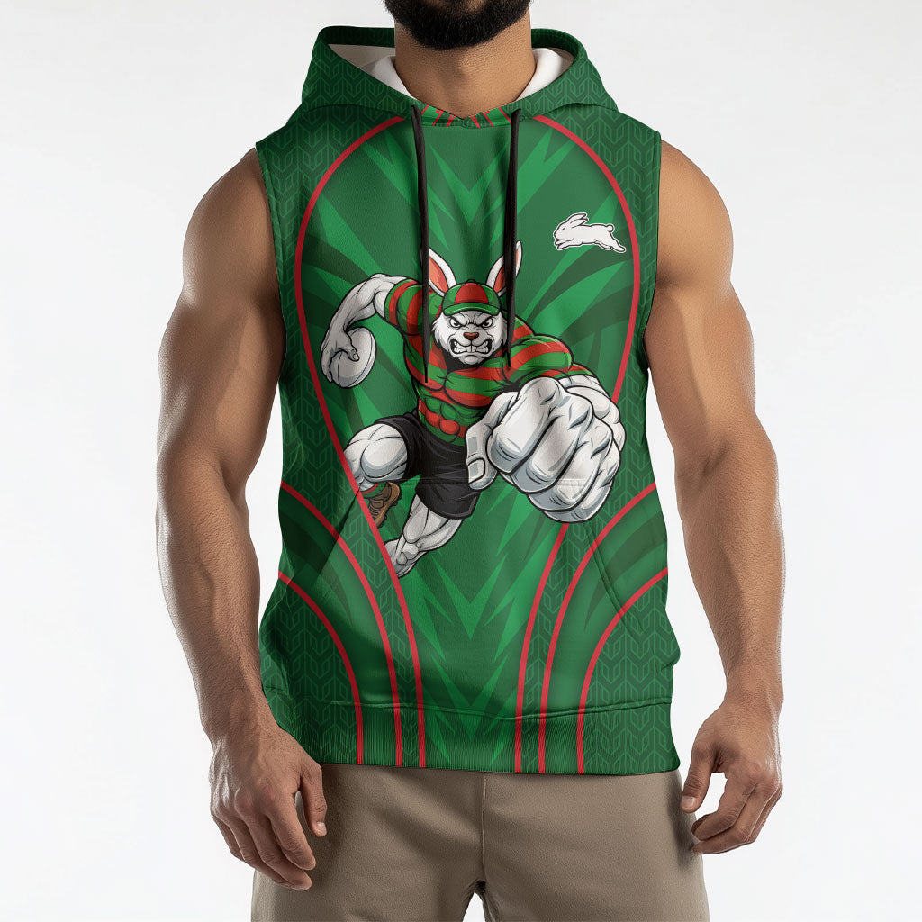 South Sydney Rabbitohs Rugby Mascot Sleeveless Hoodie Australian Rugby Culture - Tribal Inspired Bunny