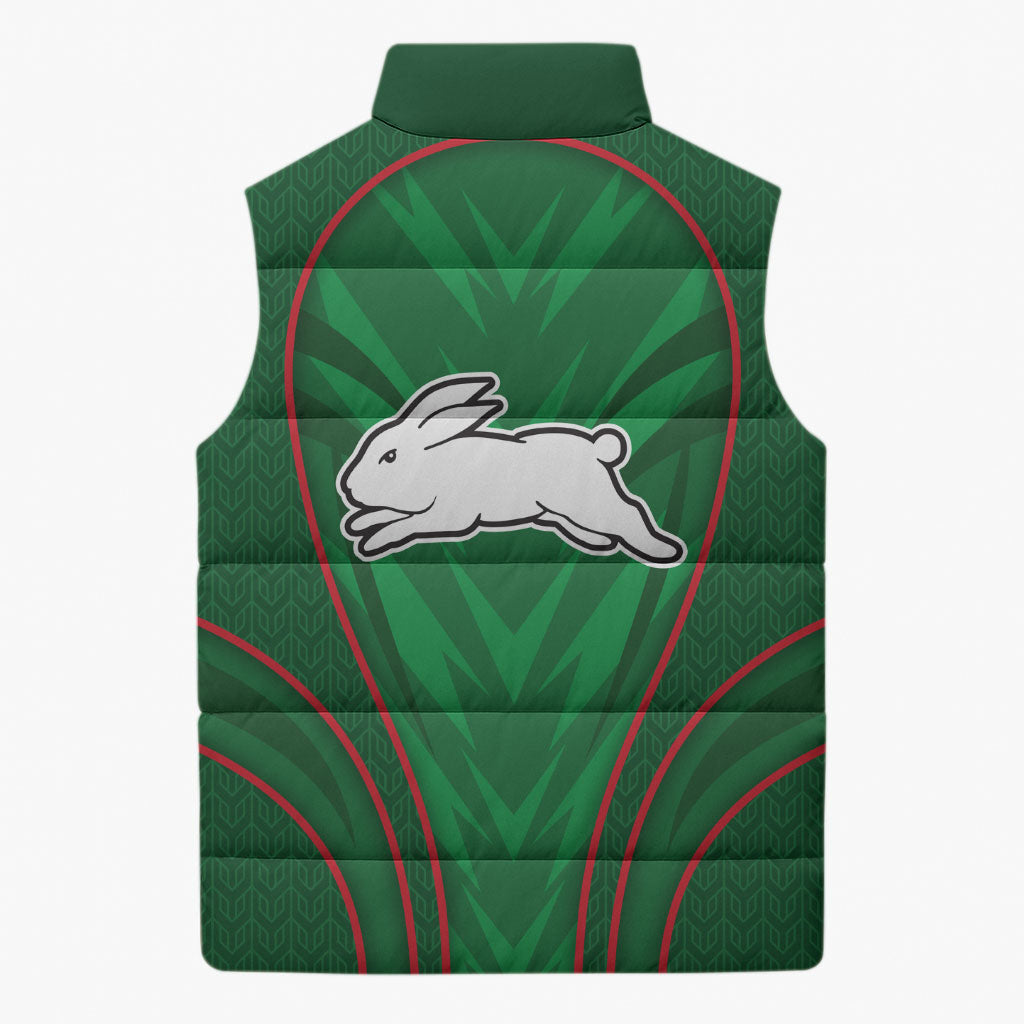 South Sydney Rabbitohs Rugby Mascot Sleeveless Puffer Jacket Australian Rugby Culture - Tribal Inspired Bunny