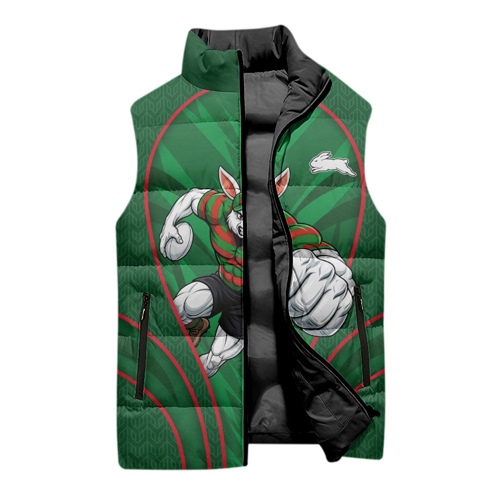 South Sydney Rabbitohs Rugby Mascot Sleeveless Puffer Jacket Australian Rugby Culture - Tribal Inspired Bunny