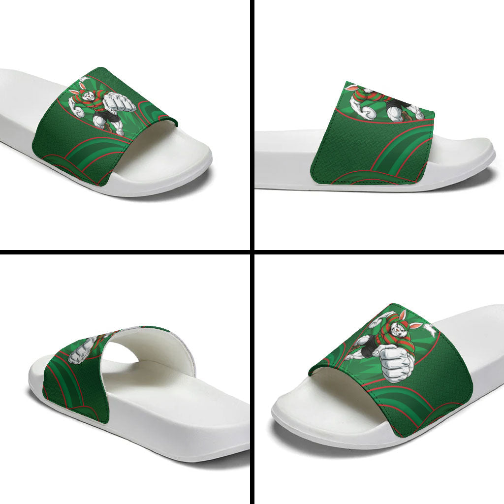 South Sydney Rabbitohs Rugby Mascot Slide Sandals Australian Rugby Culture - Tribal Inspired Bunny