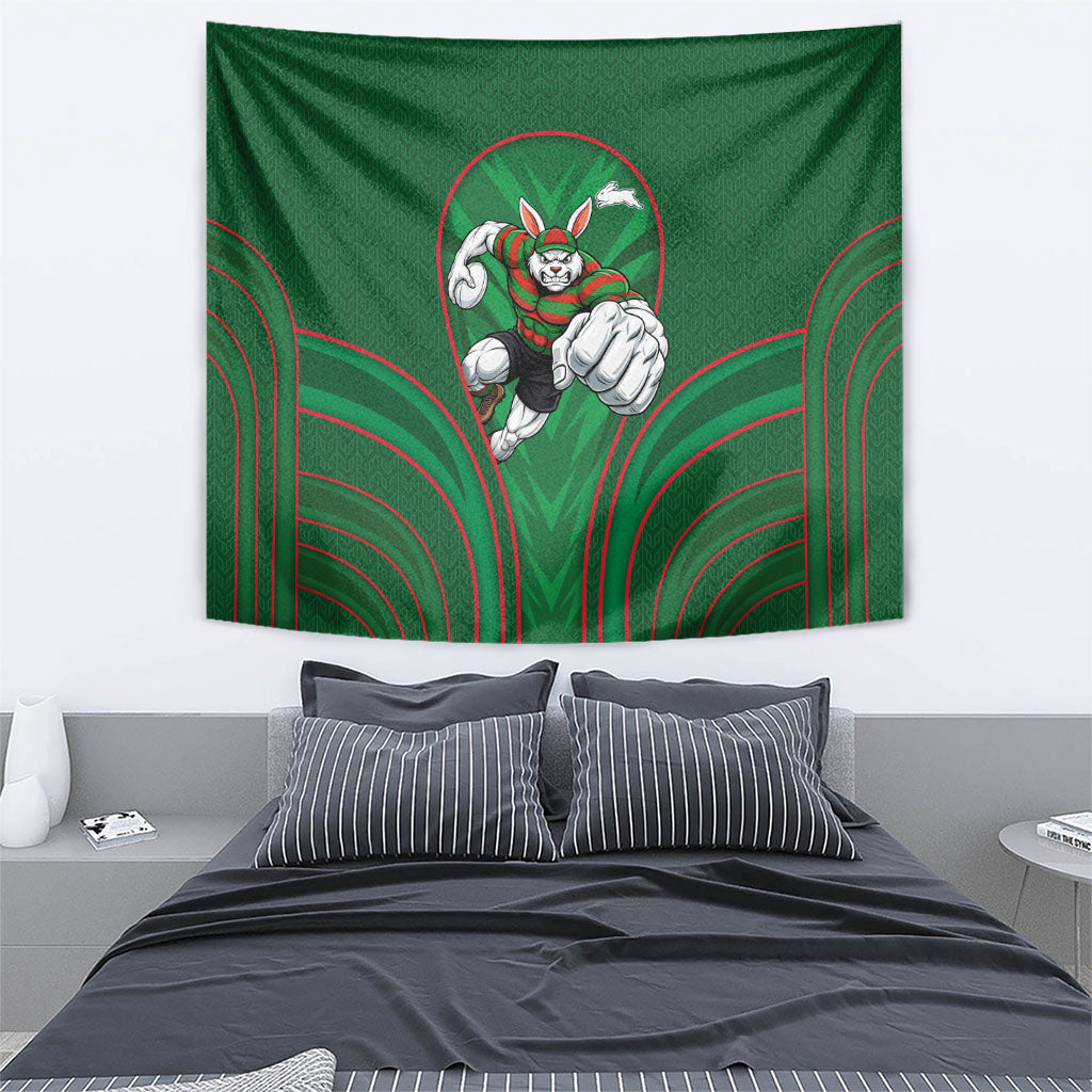 South Sydney Rabbitohs Rugby Mascot Tapestry Australian Rugby Culture - Tribal Inspired Bunny