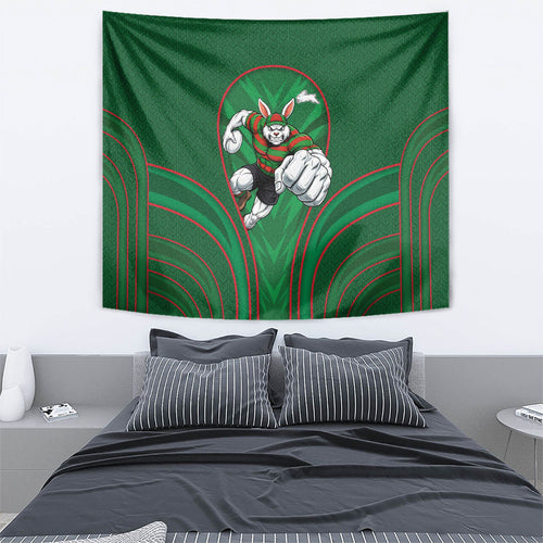 South Sydney Rabbitohs Rugby Mascot Tapestry Australian Rugby Culture - Tribal Inspired Bunny