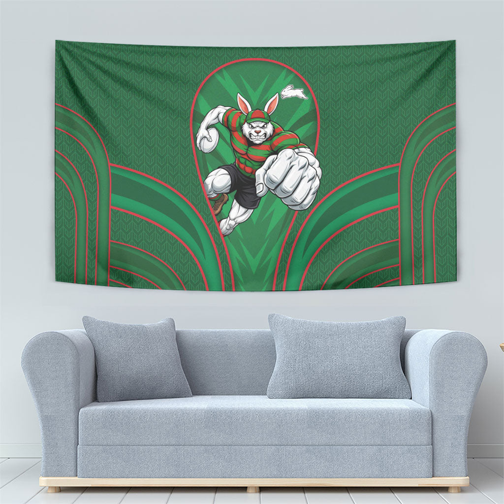 South Sydney Rabbitohs Rugby Mascot Tapestry Australian Rugby Culture - Tribal Inspired Bunny