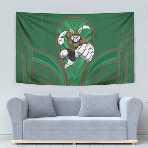South Sydney Rabbitohs Rugby Mascot Tapestry Australian Rugby Culture - Tribal Inspired Bunny
