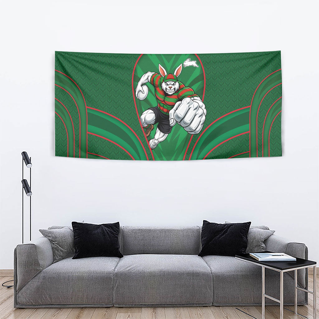 South Sydney Rabbitohs Rugby Mascot Tapestry Australian Rugby Culture - Tribal Inspired Bunny