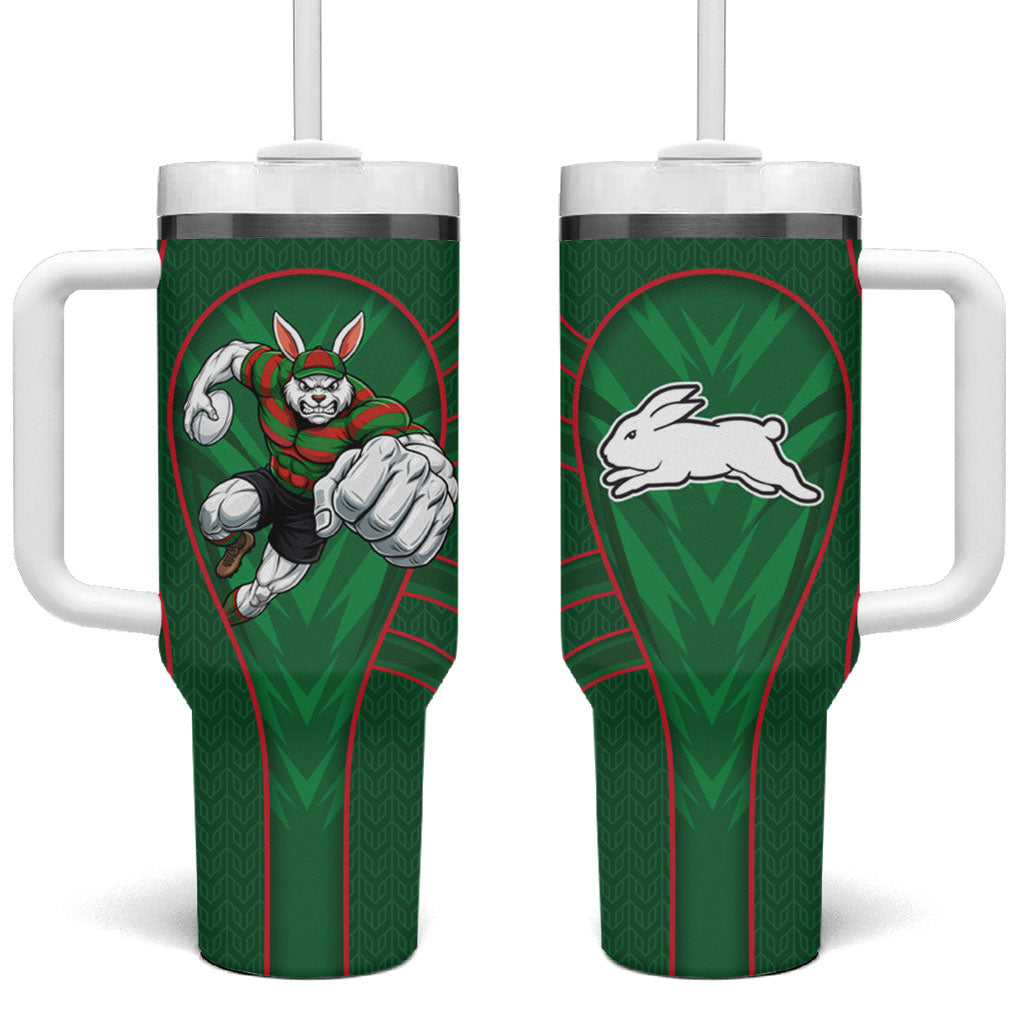 South Sydney Rabbitohs Rugby Mascot Tumbler With Handle Australian Rugby Culture - Tribal Inspired Bunny