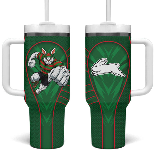 South Sydney Rabbitohs Rugby Mascot Tumbler With Handle Australian Rugby Culture - Tribal Inspired Bunny