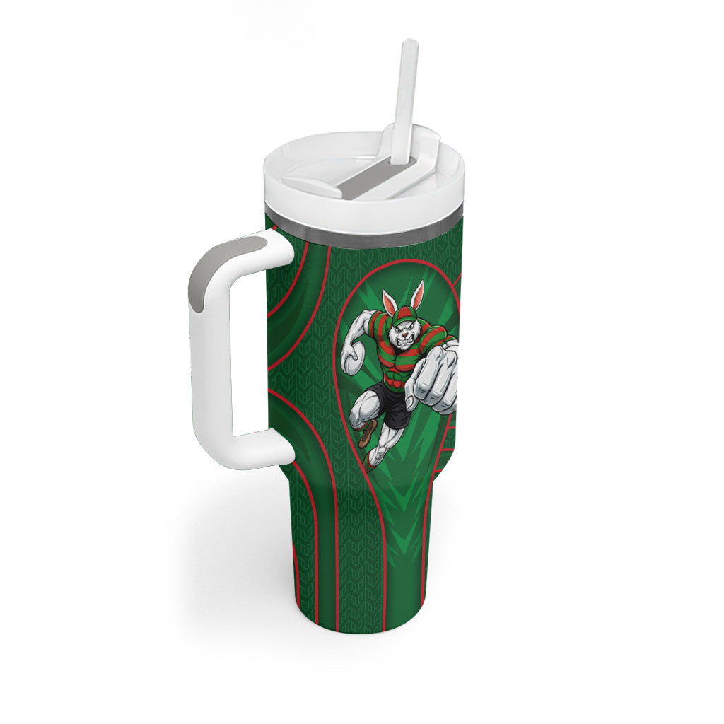 South Sydney Rabbitohs Rugby Mascot Tumbler With Handle Australian Rugby Culture - Tribal Inspired Bunny