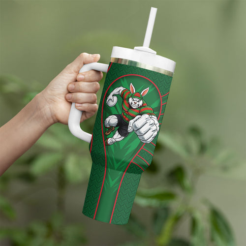 South Sydney Rabbitohs Rugby Mascot Tumbler With Handle Australian Rugby Culture - Tribal Inspired Bunny