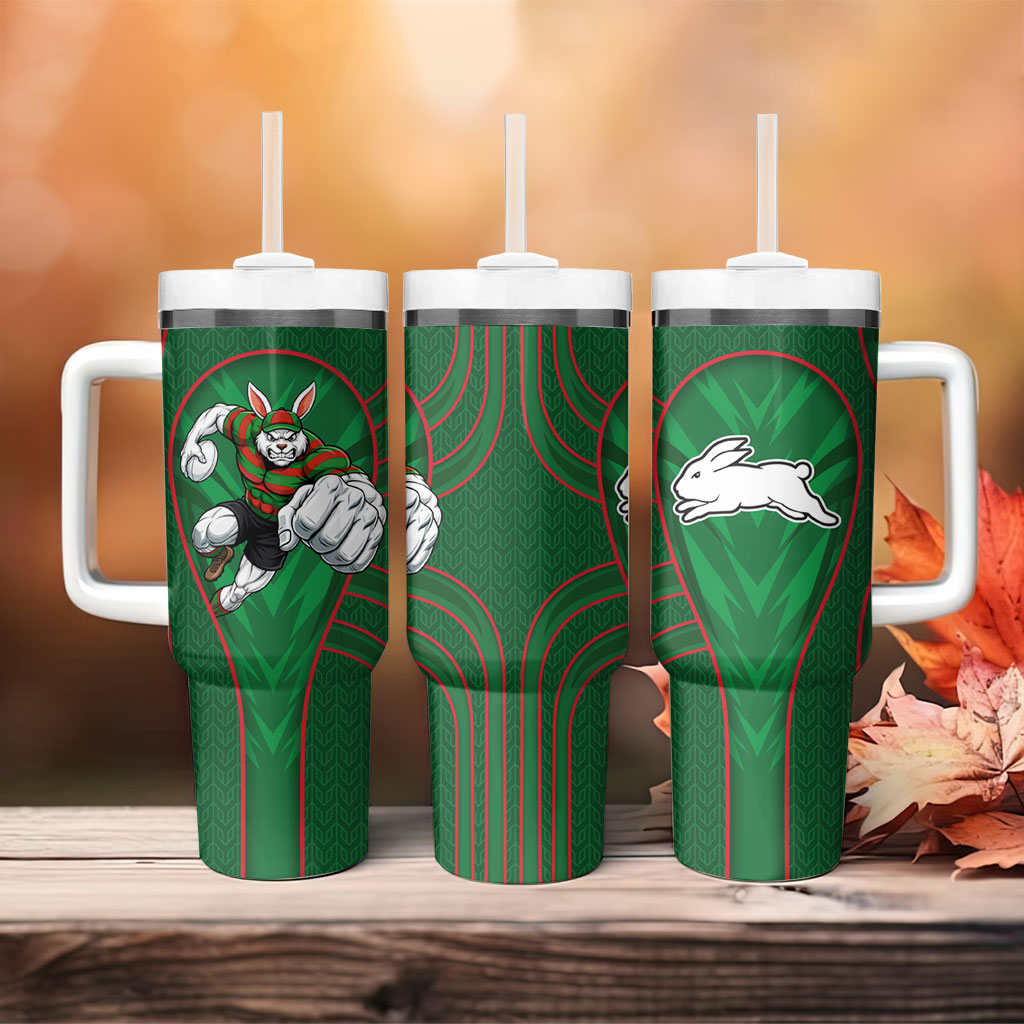 South Sydney Rabbitohs Rugby Mascot Tumbler With Handle Australian Rugby Culture - Tribal Inspired Bunny