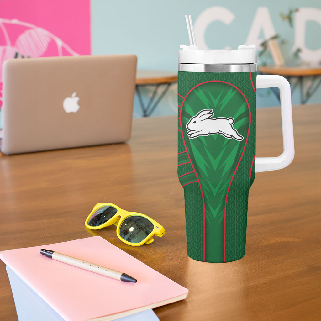 South Sydney Rabbitohs Rugby Mascot Tumbler With Handle Australian Rugby Culture - Tribal Inspired Bunny