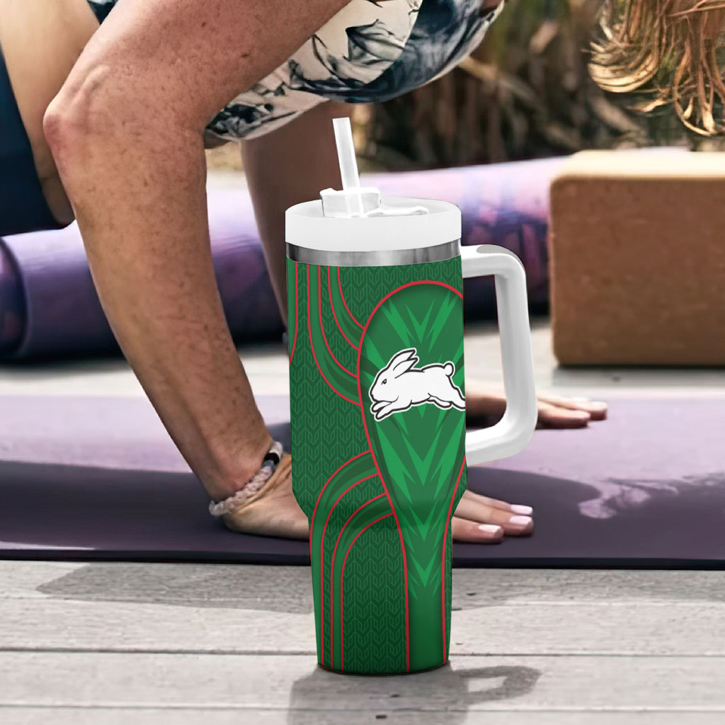 South Sydney Rabbitohs Rugby Mascot Tumbler With Handle Australian Rugby Culture - Tribal Inspired Bunny